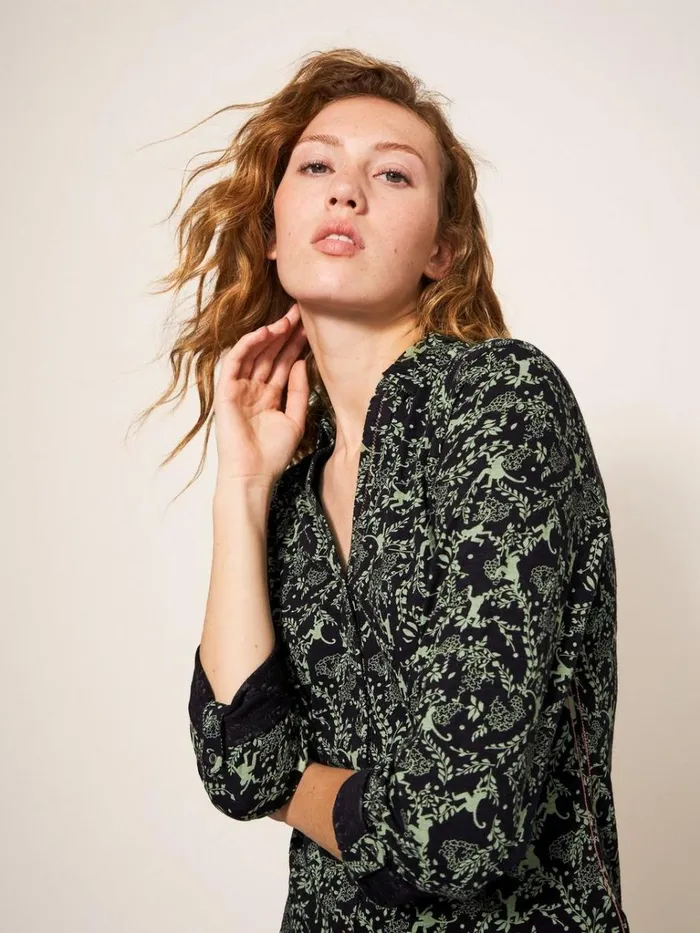 Women SHIRTS and BLOUSES White Stuff Annie Cotton Jersey Shirt Green Print Women SHIRTS and BLOUSES White Stuff Annie Cotton Jersey Shirt Green Print