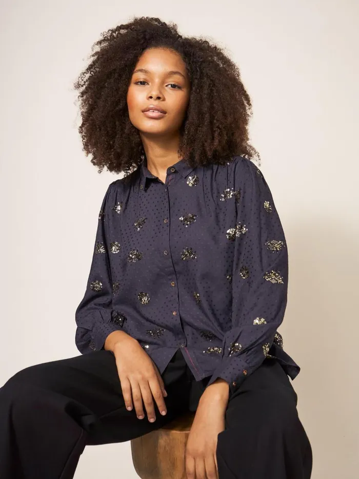 Women SHIRTS and BLOUSES White Stuff Ayla Sequin Shirt Black Multi Women SHIRTS and BLOUSES White Stuff Ayla Sequin Shirt Black Multi