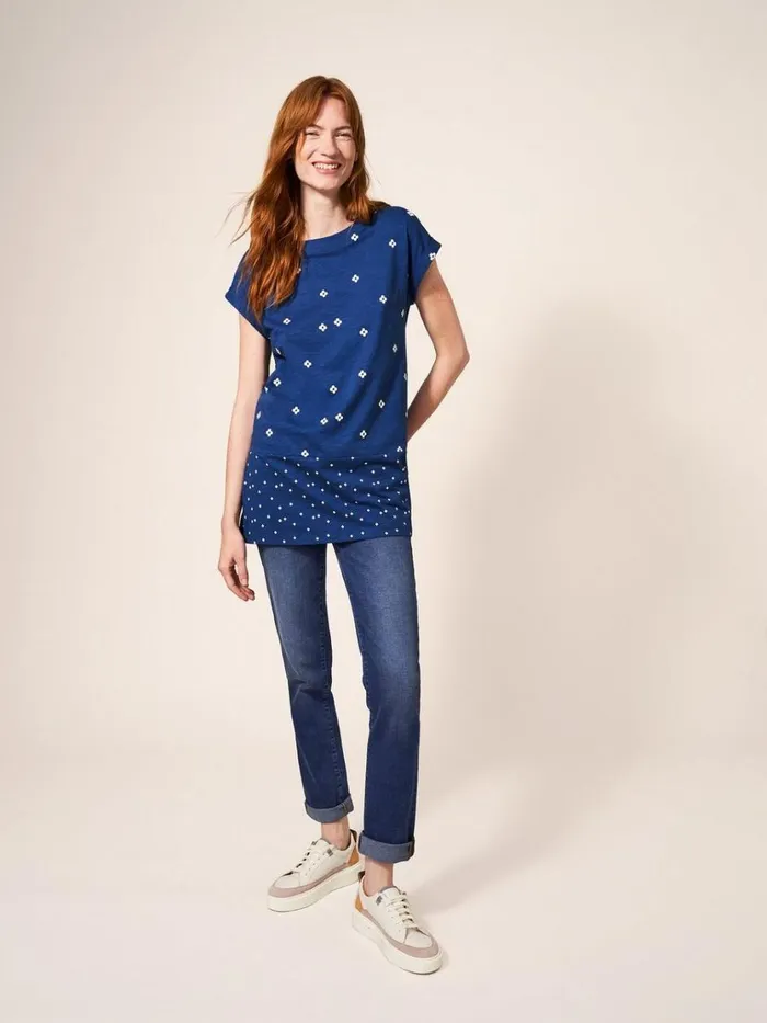 Women SHIRTS and BLOUSES White Stuff CARRIE CREW NECK TUNIC Navy Print