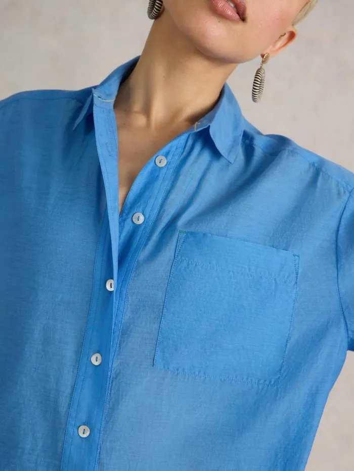 Women SHIRTS and BLOUSES White Stuff Delilah Cotton Silk Shirt Mid Blue
