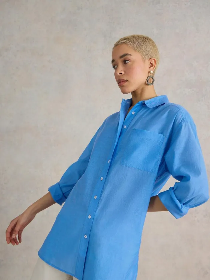 Women SHIRTS and BLOUSES White Stuff Delilah Cotton Silk Shirt Mid Blue Women SHIRTS and BLOUSES White Stuff Delilah Cotton Silk Shirt Mid Blue