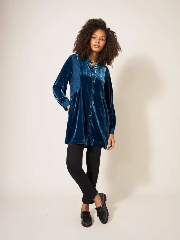 Women SHIRTS and BLOUSES White Stuff Farley Velvet Tunic Dk Teal Women SHIRTS and BLOUSES White Stuff Farley Velvet Tunic Dk Teal