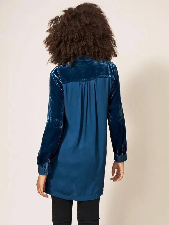 Women SHIRTS and BLOUSES White Stuff Farley Velvet Tunic Dk Teal Women SHIRTS and BLOUSES White Stuff Farley Velvet Tunic Dk Teal