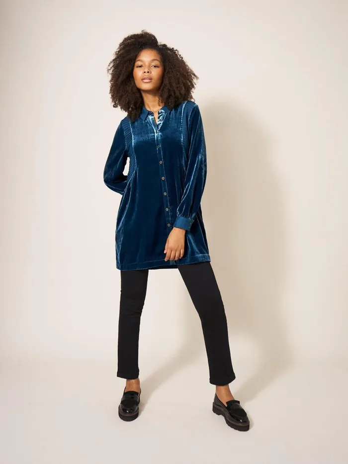 Women SHIRTS and BLOUSES White Stuff Farley Velvet Tunic Dk Teal Women SHIRTS and BLOUSES White Stuff Farley Velvet Tunic Dk Teal