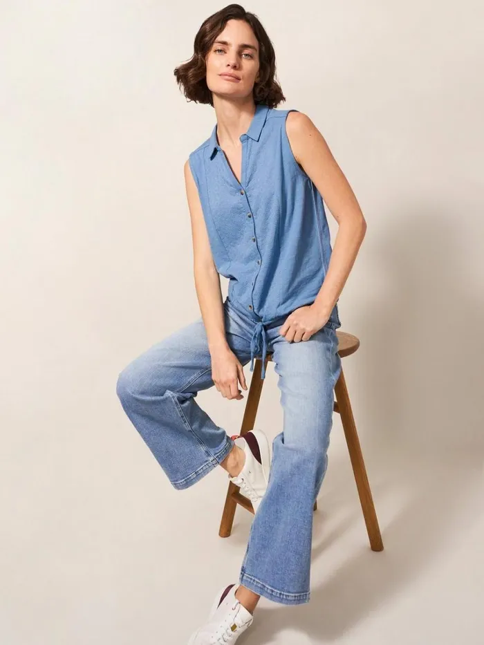 Women SHIRTS and BLOUSES White Stuff FLOWING GRASSES JERSEY SHIRT Mid Blue