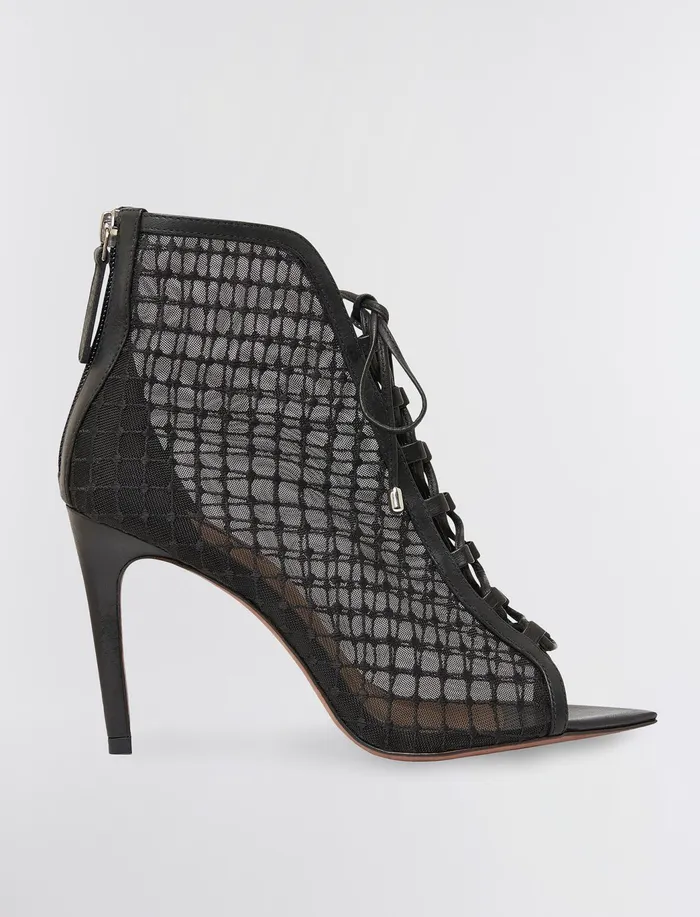 Women Shoes BCBG Black Ellise LaceUp Bootie Black Mesh