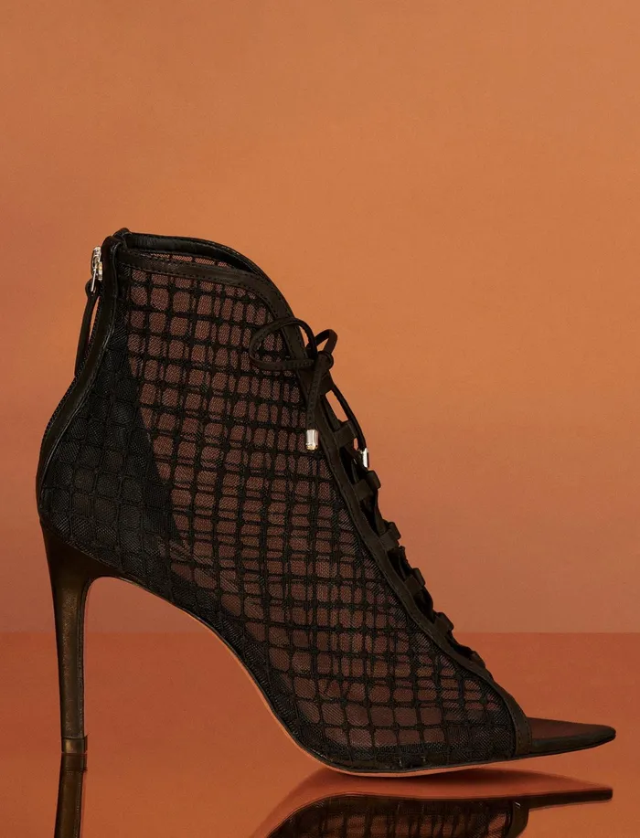 Women Shoes BCBG Black Ellise LaceUp Bootie Black Mesh