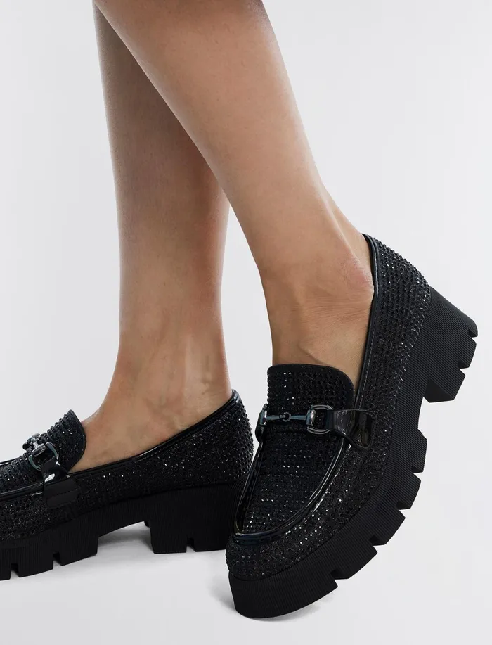 Women Shoes BCBG Black Glitter Raylin Loafer Black Glitter