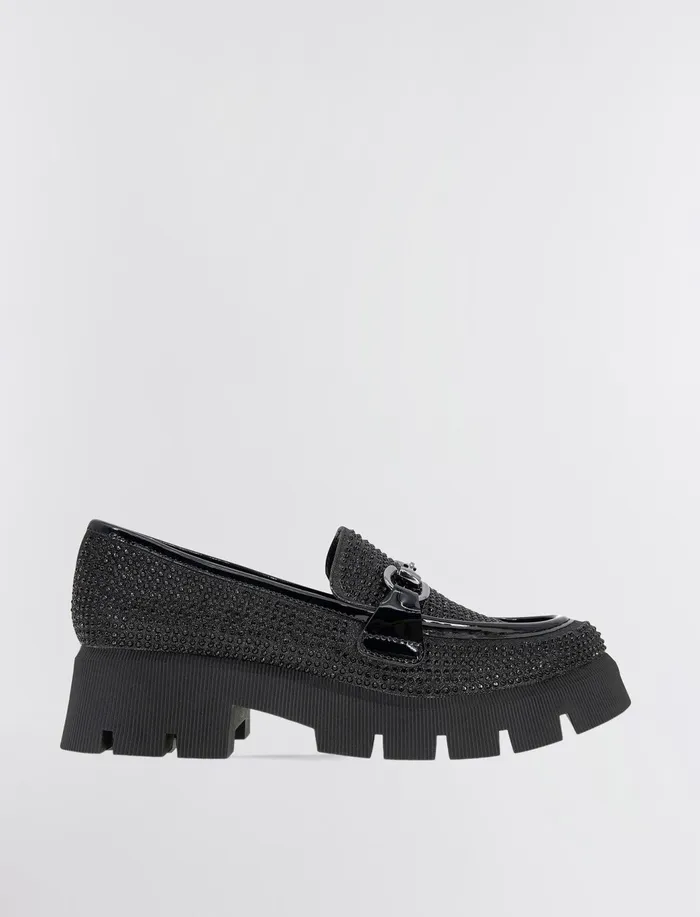 Women Shoes BCBG Black Glitter Raylin Loafer Black Glitter