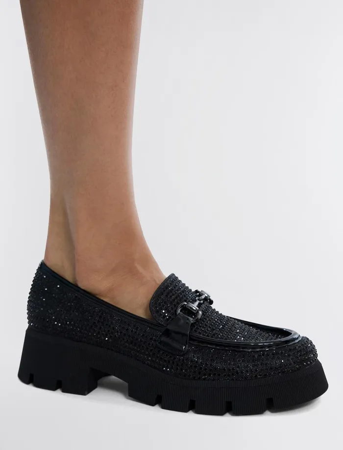 Women Shoes BCBG Black Glitter Raylin Loafer Black Glitter