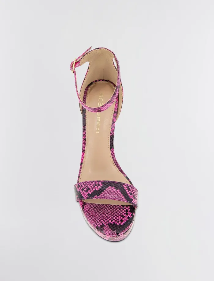 Women Shoes BCBG Pink Snake Nallah Sandal Heel Viva Pink Snake