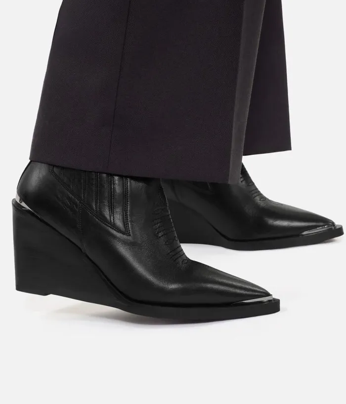 Women Shoes THE KOOPLES Western Ankle Boots In Black Leather Women Shoes THE KOOPLES Western Ankle Boots In Black Leather
