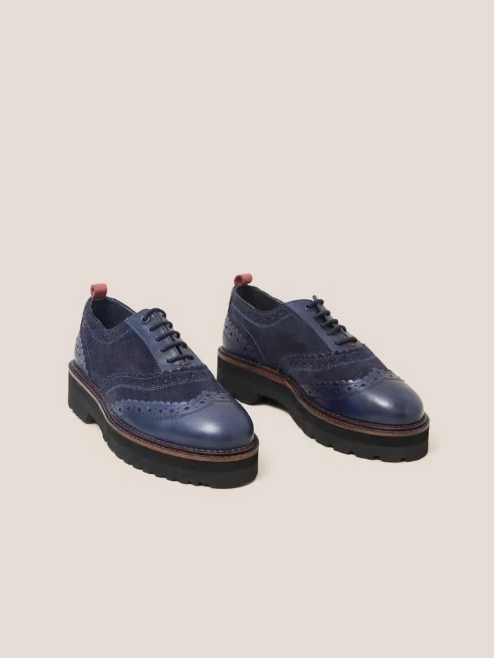 Women SHOES White Stuff Chunky Leather Lace Up Brogue Dark Navy