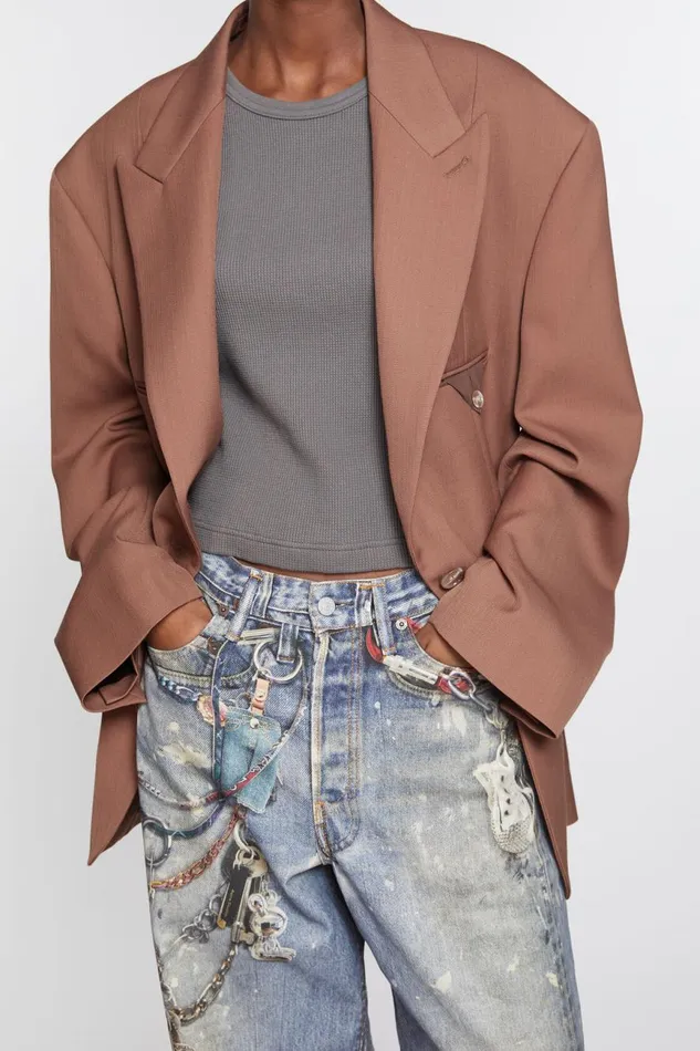 Women Singlebreasted Jacket Metallic Brown Acne Studios Suit Jackets