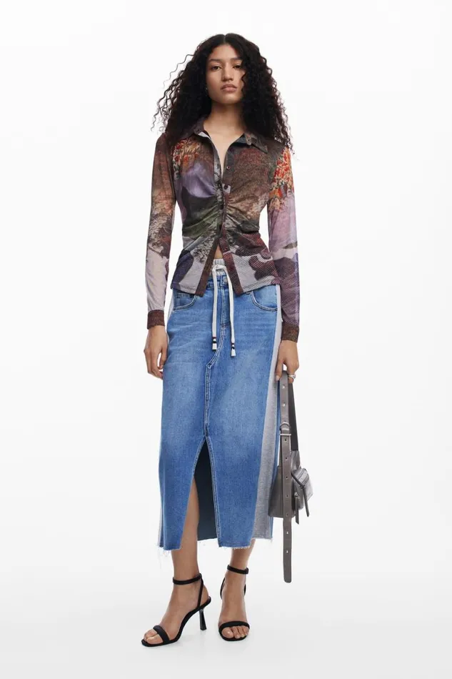 Women Skirts Desigual Hybrid Denim Midi Skirt