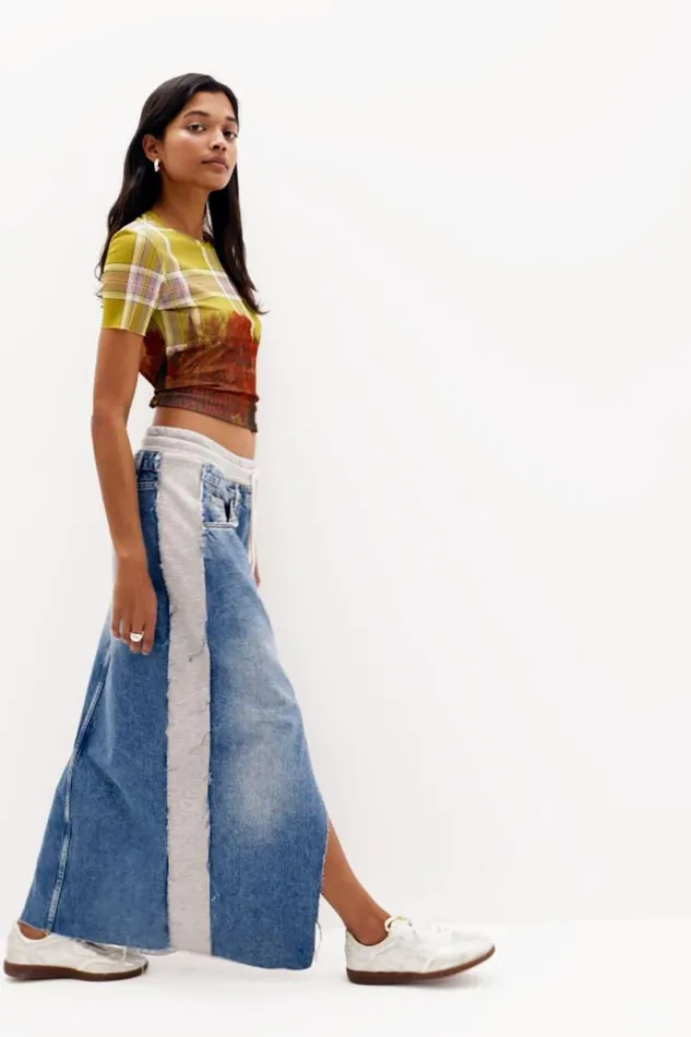 Women Skirts Desigual Hybrid Denim Midi Skirt