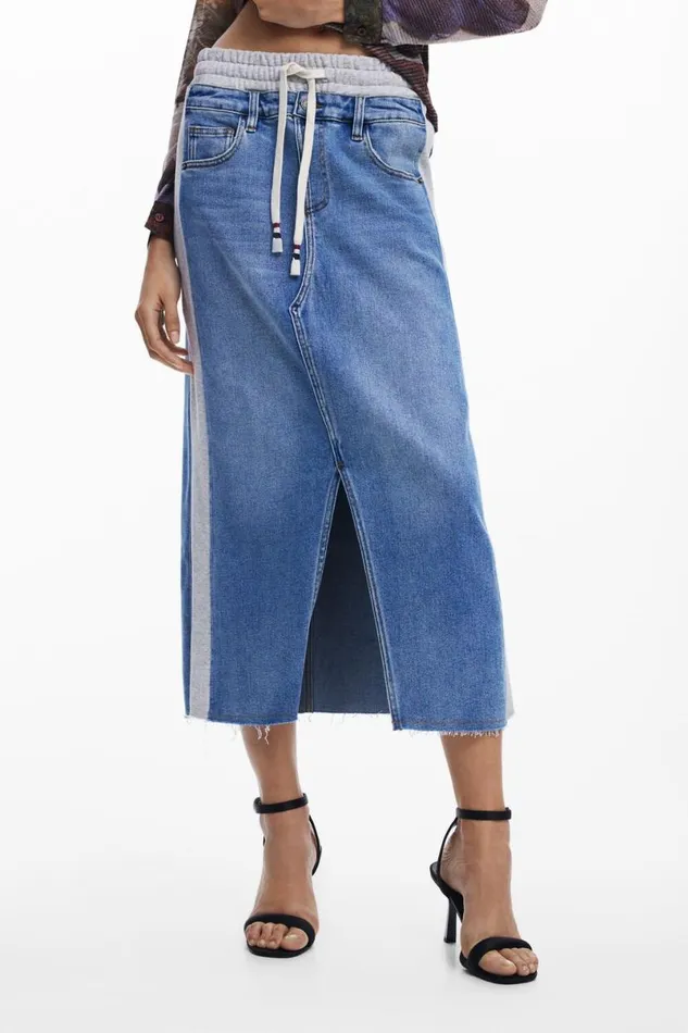 Women Skirts Desigual Hybrid Denim Midi Skirt