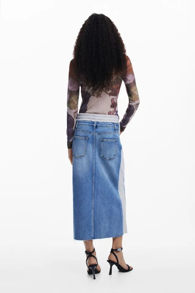 Women Skirts Desigual Hybrid Denim Midi Skirt