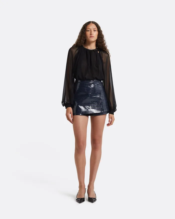 Women Skirts Safiyaa Matilda Navy Croc Skirt Midnight Navy