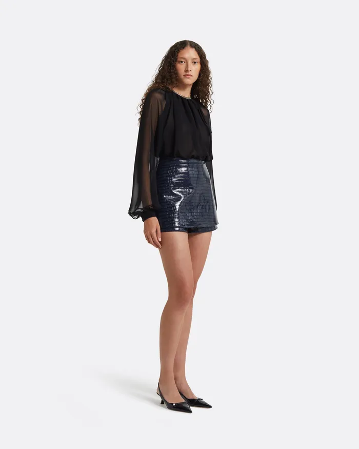 Women Skirts Safiyaa Matilda Navy Croc Skirt Midnight Navy