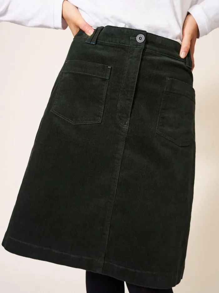 Women SKIRTS White Stuff Melody Organic Cord Skirt Khaki Green