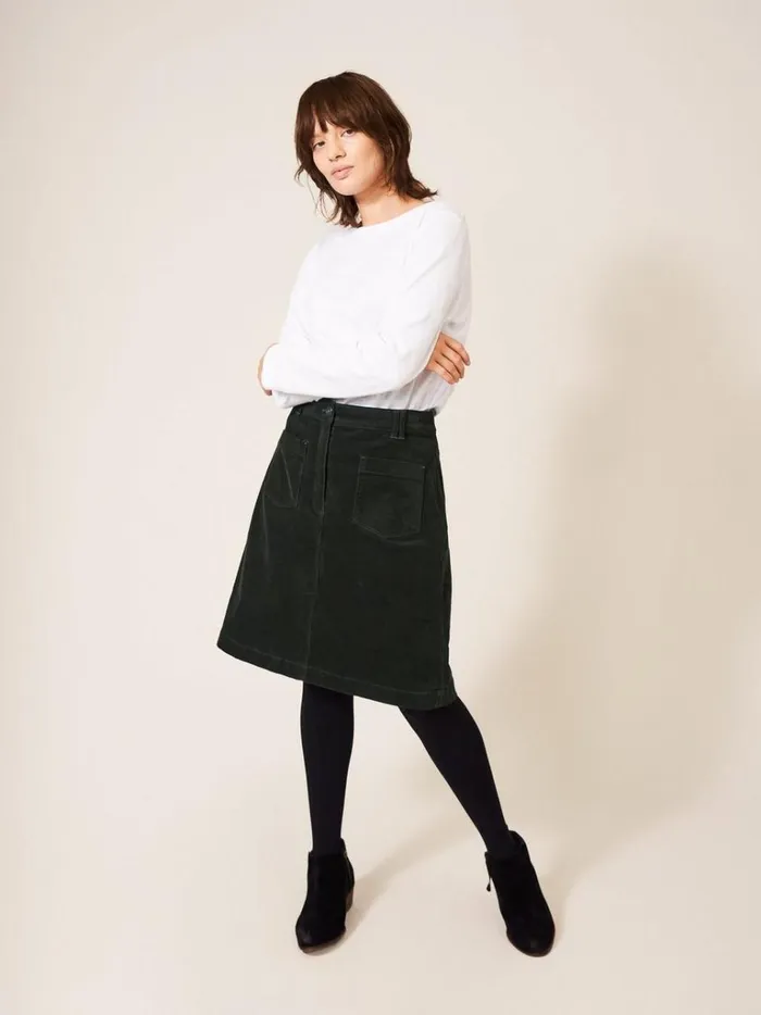 Women SKIRTS White Stuff Melody Organic Cord Skirt Khaki Green Women SKIRTS White Stuff Melody Organic Cord Skirt Khaki Green