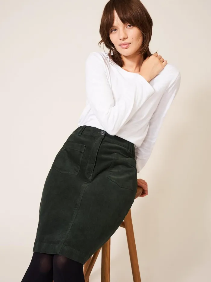 Women SKIRTS White Stuff Melody Organic Cord Skirt Khaki Green Women SKIRTS White Stuff Melody Organic Cord Skirt Khaki Green