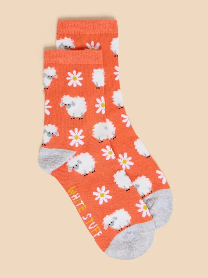 Women SOCKS White Stuff Fluffy Sheep Ankle Sock Coral Multi Women SOCKS White Stuff Fluffy Sheep Ankle Sock Coral Multi