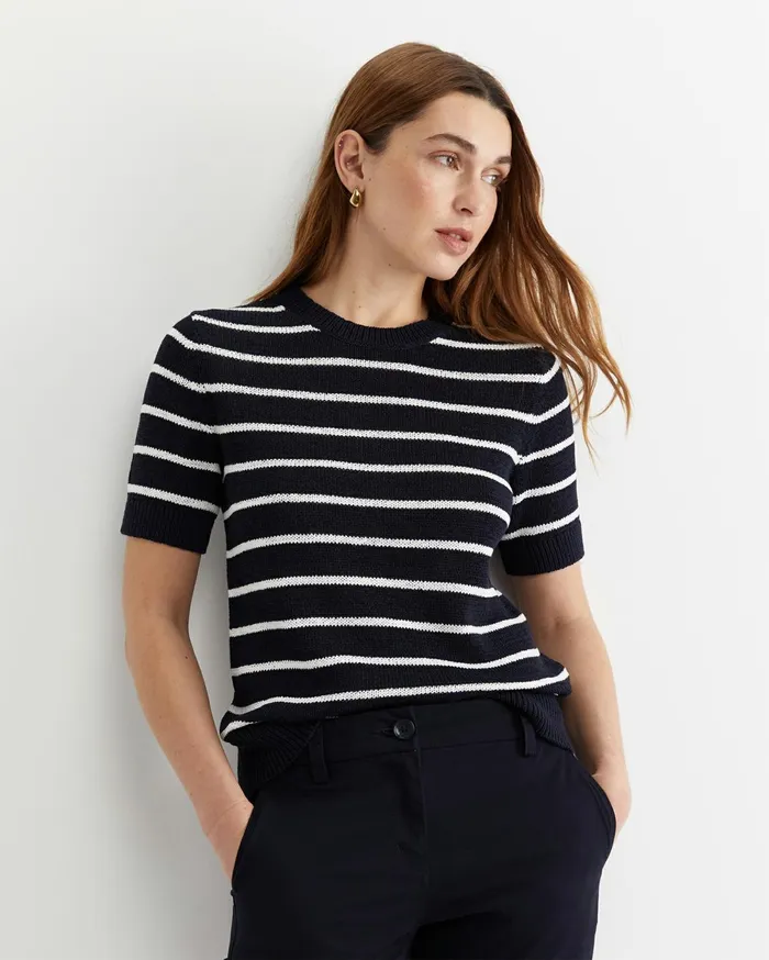 Women Sportscraft Knits and Cardigans Josie Tape Yarn Crew Knit Navywhite