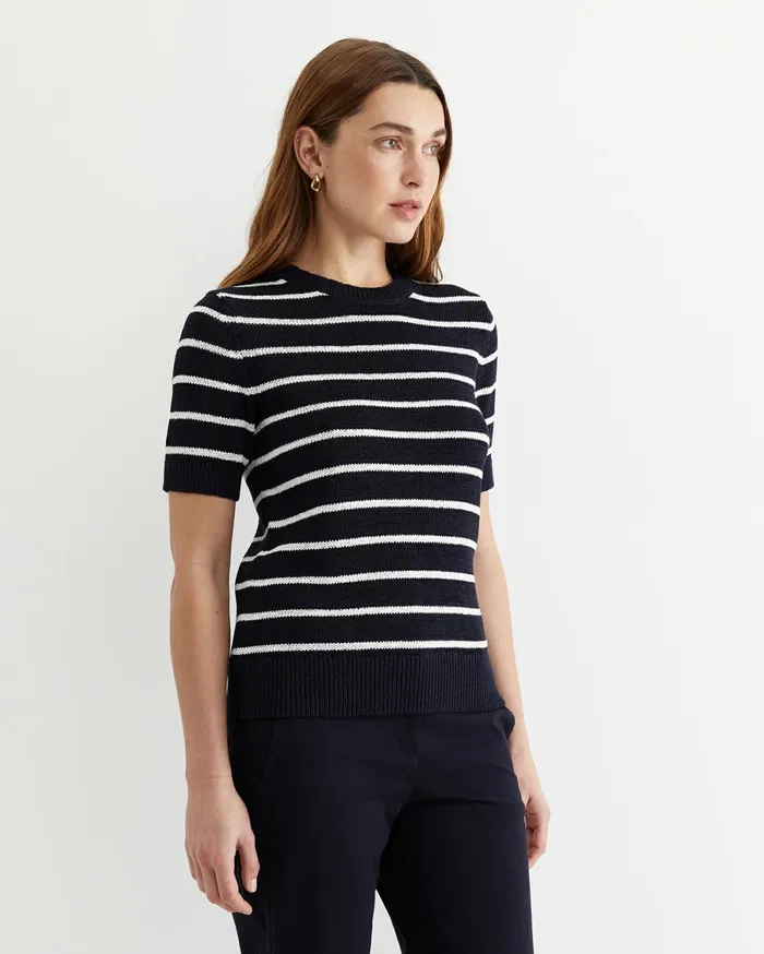 Women Sportscraft Knits and Cardigans Josie Tape Yarn Crew Knit Navywhite