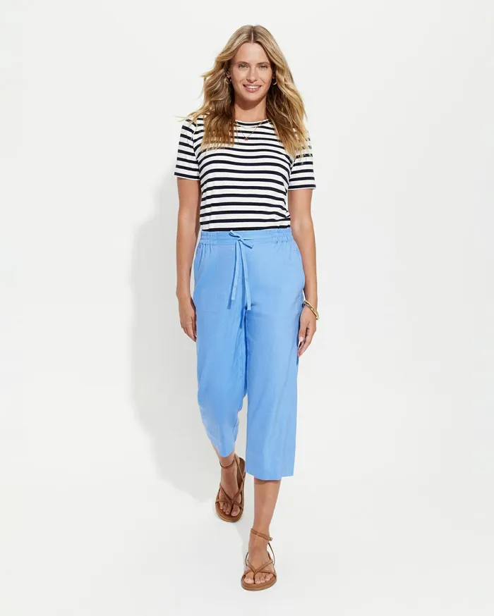 Women Sportscraft Pants Rosa Crop Linen Pant Moroccan Blue
