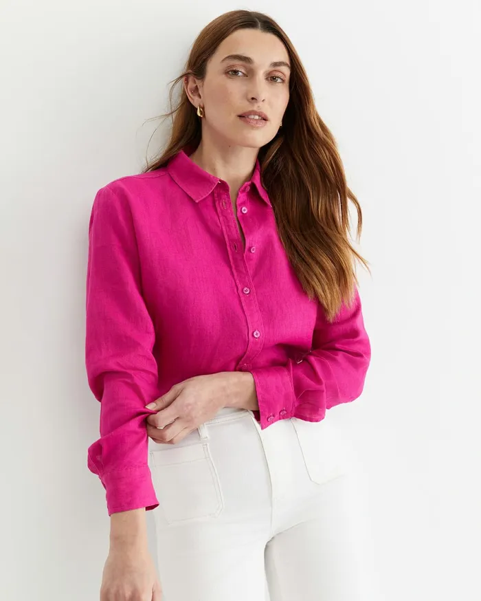 Women Sportscraft Shirts Dahlia Long Sleeve Linen Shirt Berry