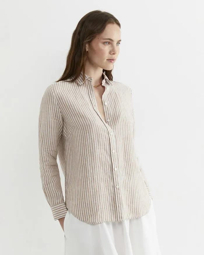 Women Sportscraft Shirts Dahlia Stripe Linen Shirt Tanwhite