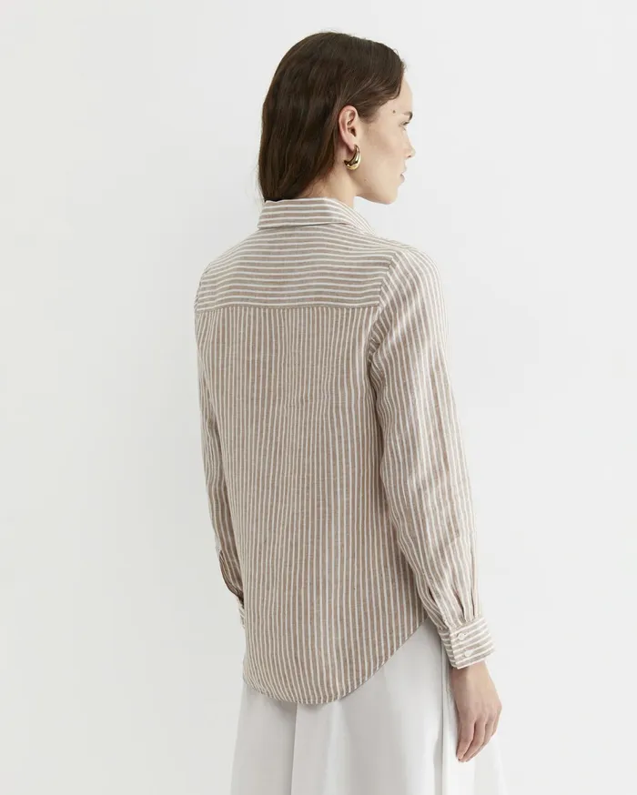 Women Sportscraft Shirts Dahlia Stripe Linen Shirt Tanwhite