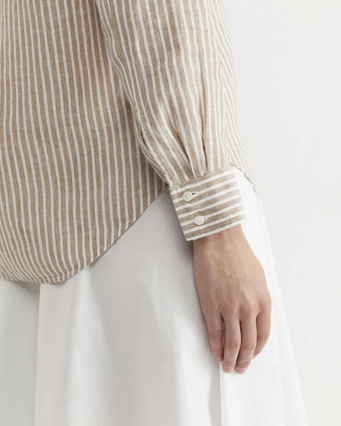 Women Sportscraft Shirts Dahlia Stripe Linen Shirt Tanwhite