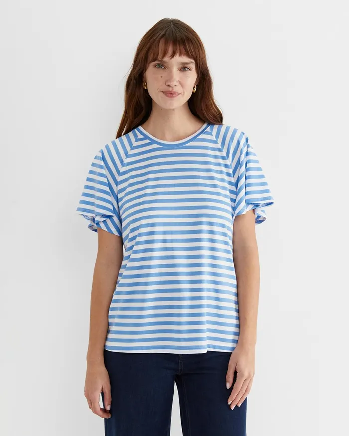 Women Sportscraft Tops and Tees Flutter Short Sleeve Tee Whiteblue