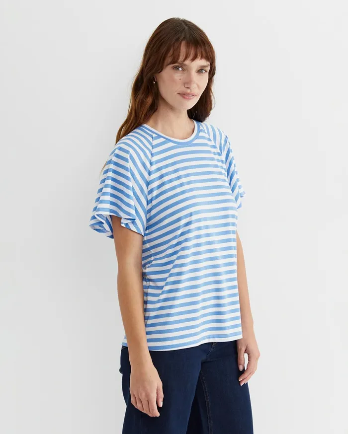 Women Sportscraft Tops and Tees Flutter Short Sleeve Tee Whiteblue
