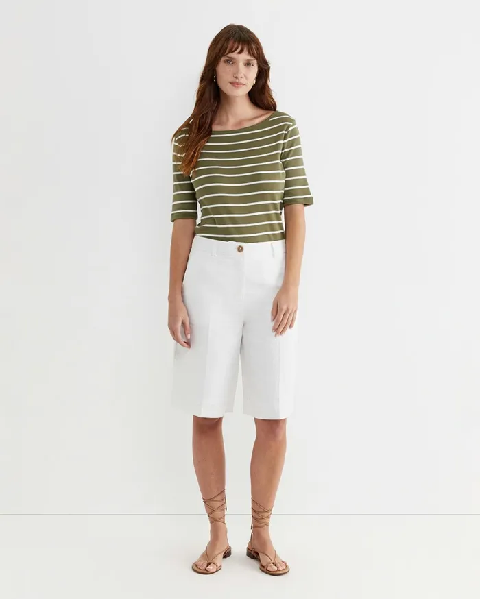 Women Sportscraft Tops and Tees Heidi Boat Neck Half Sleeve Tee Khakiwhite