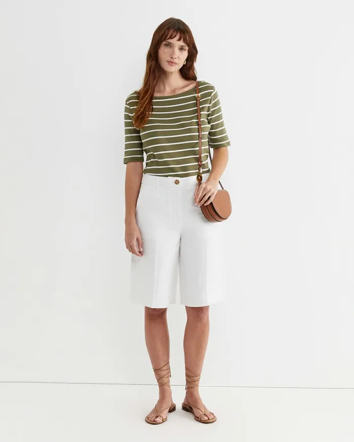 Women Sportscraft Tops and Tees Heidi Boat Neck Half Sleeve Tee Khakiwhite