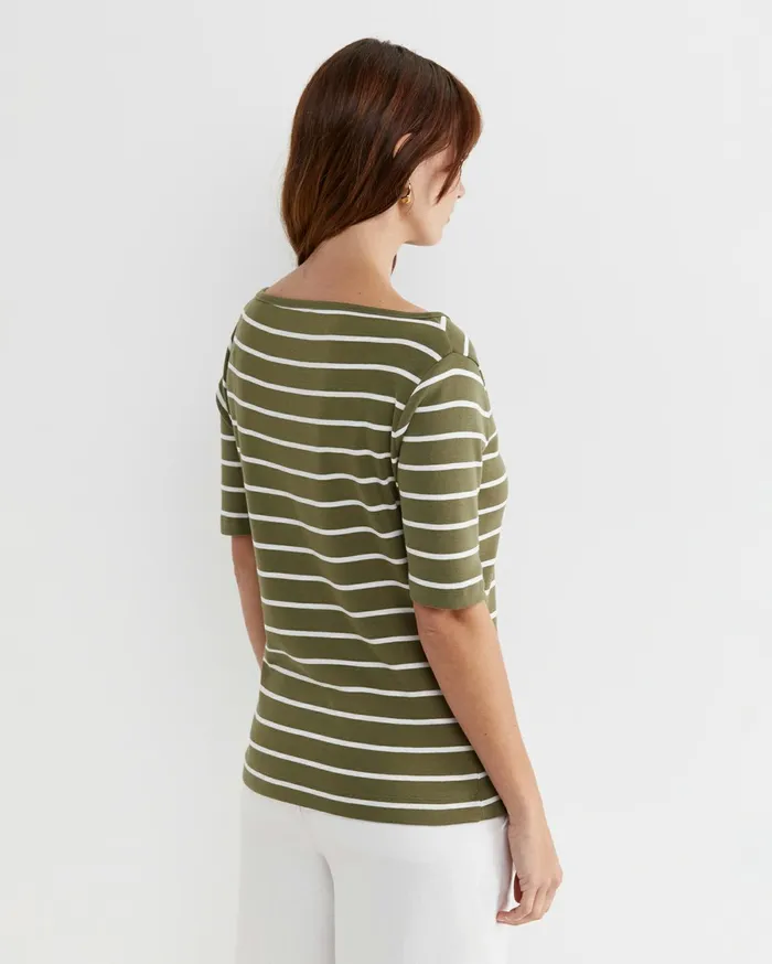 Women Sportscraft Tops and Tees Heidi Boat Neck Half Sleeve Tee Khakiwhite