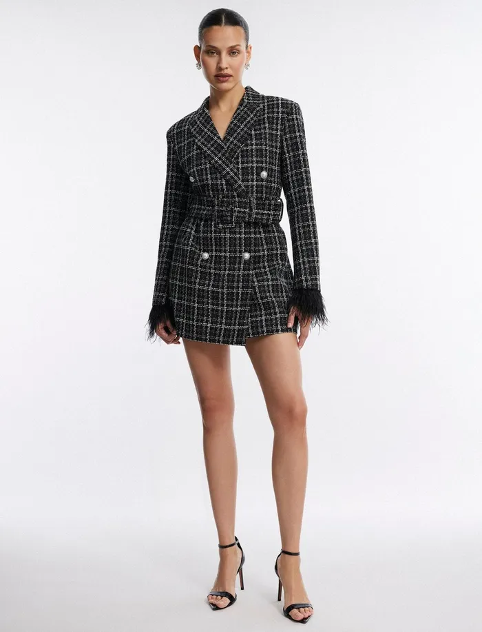 Women Suiting BCBG Elodie Tweed Blazer Dress Black Combo
