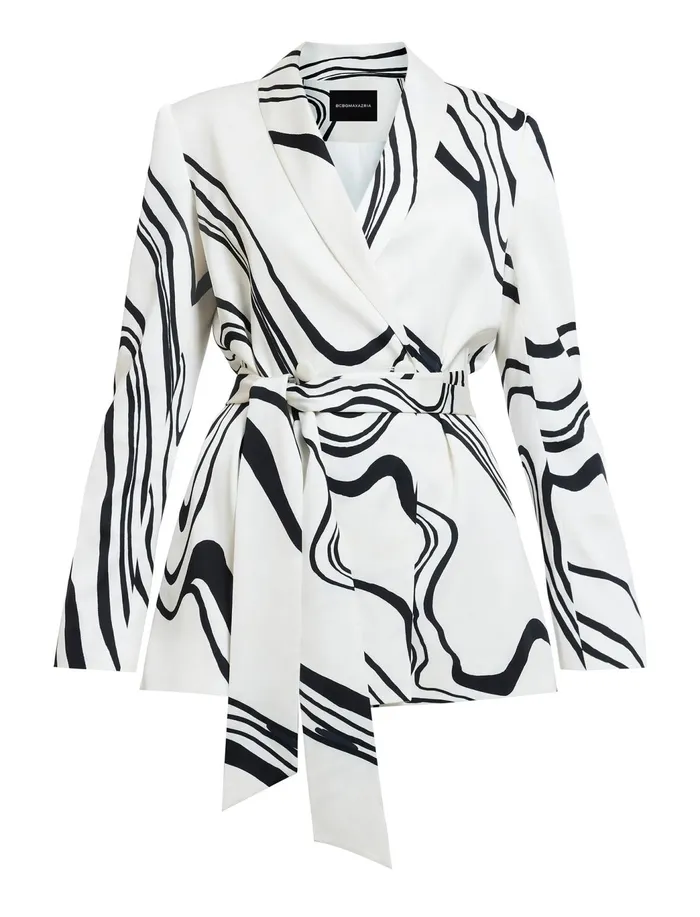 Women Suiting BCBG Salome Belted Blazer Gardenia Combo