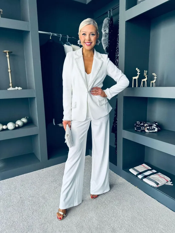 Women Suits and Blazers Canella Lane Alexandra Detailed Occasion Suit White