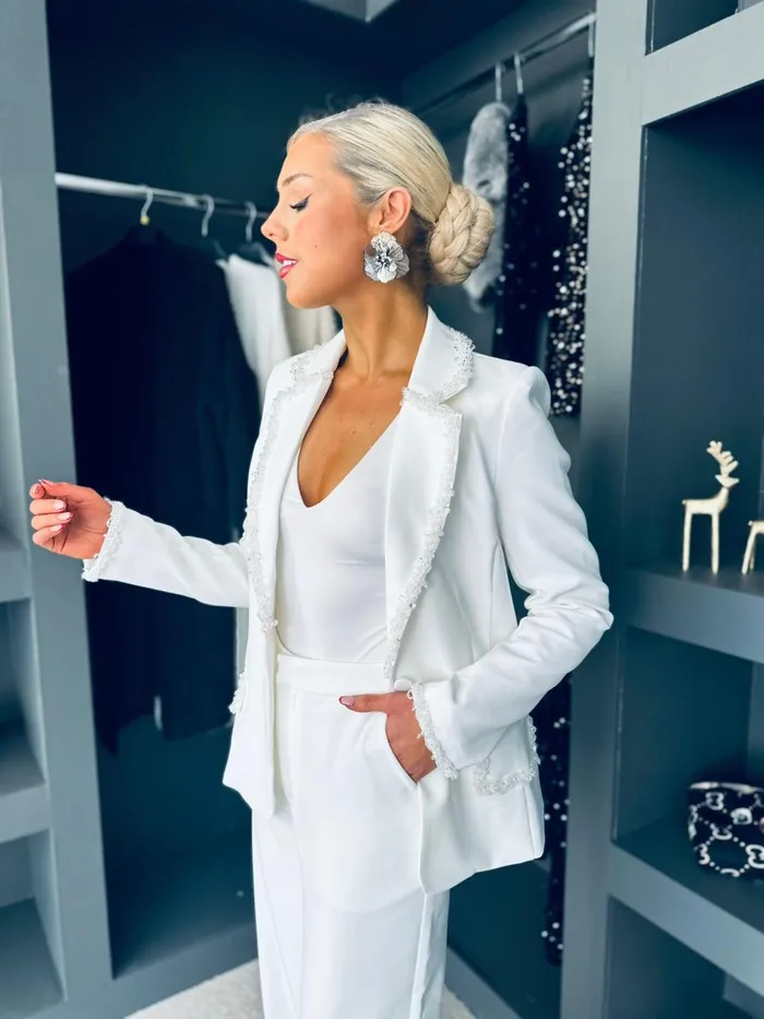 Women Suits and Blazers Canella Lane Alexandra Detailed Occasion Suit White