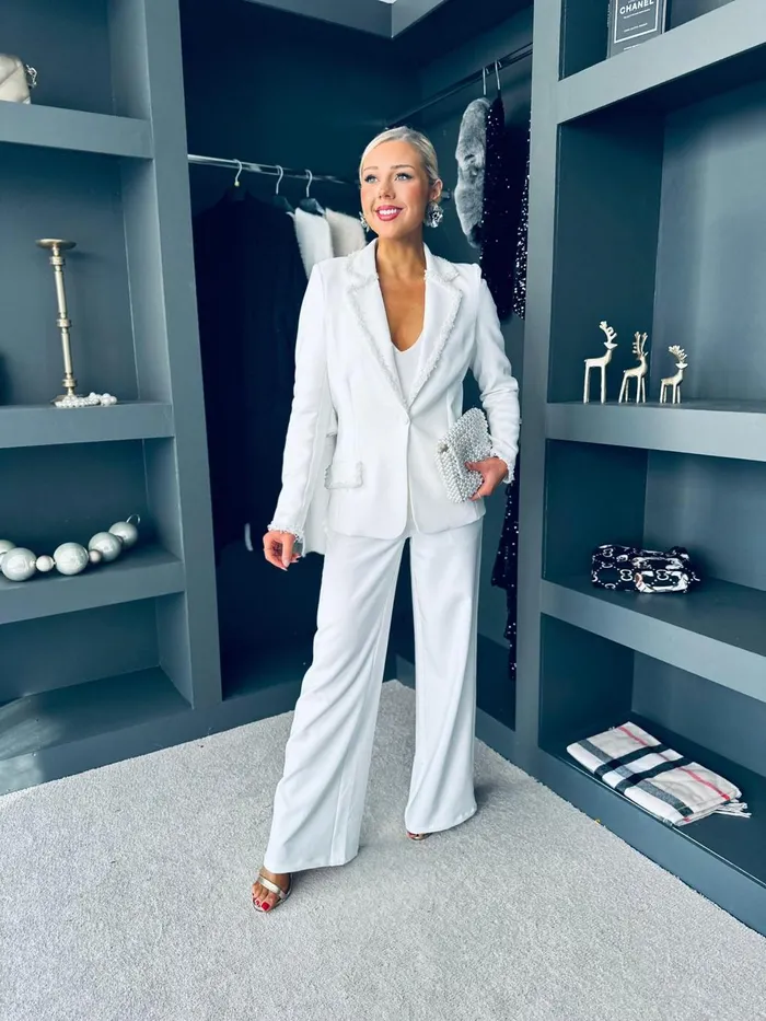 Women Suits and Blazers Canella Lane Alexandra Detailed Occasion Suit White