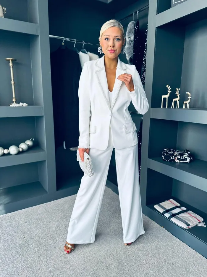 Women Suits and Blazers Canella Lane Alexandra Detailed Occasion Suit White
