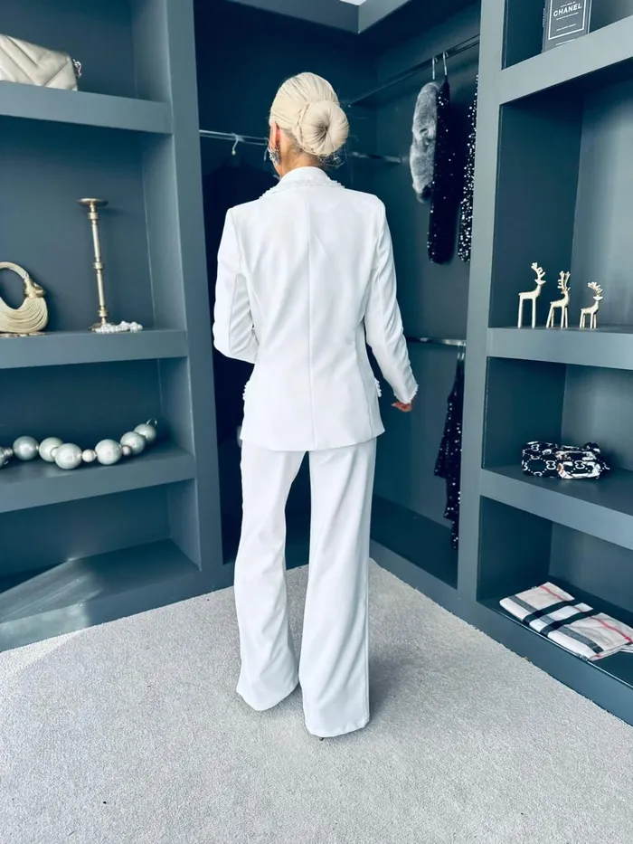 Women Suits and Blazers Canella Lane Alexandra Detailed Occasion Suit White