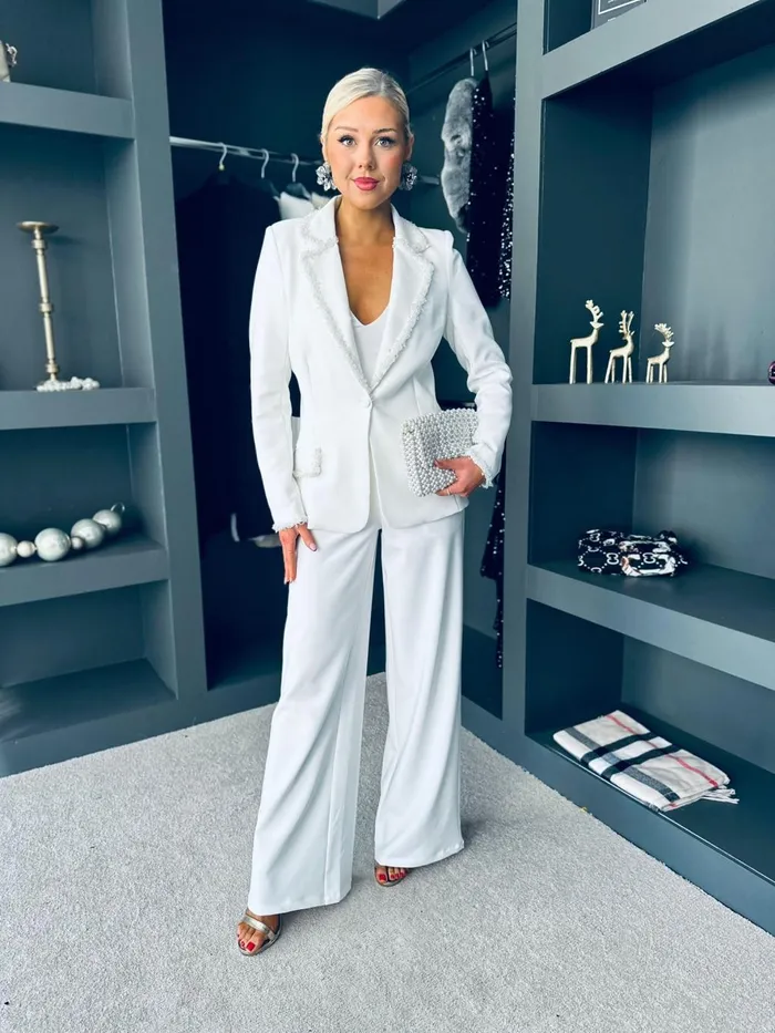 Women Suits and Blazers Canella Lane Alexandra Detailed Occasion Suit White