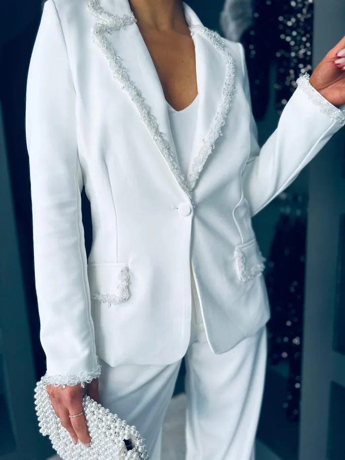 Women Suits and Blazers Canella Lane Alexandra Detailed Occasion Suit White