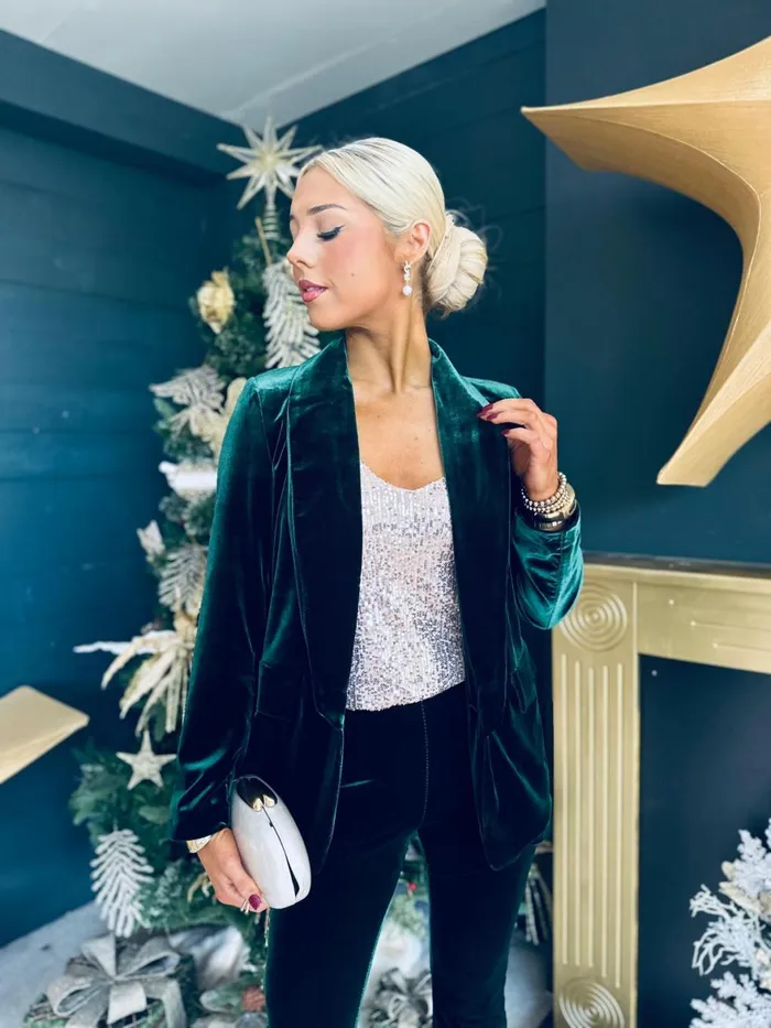 Women Suits and Blazers Canella Lane Dawson Velvet Detailed Suit Forest